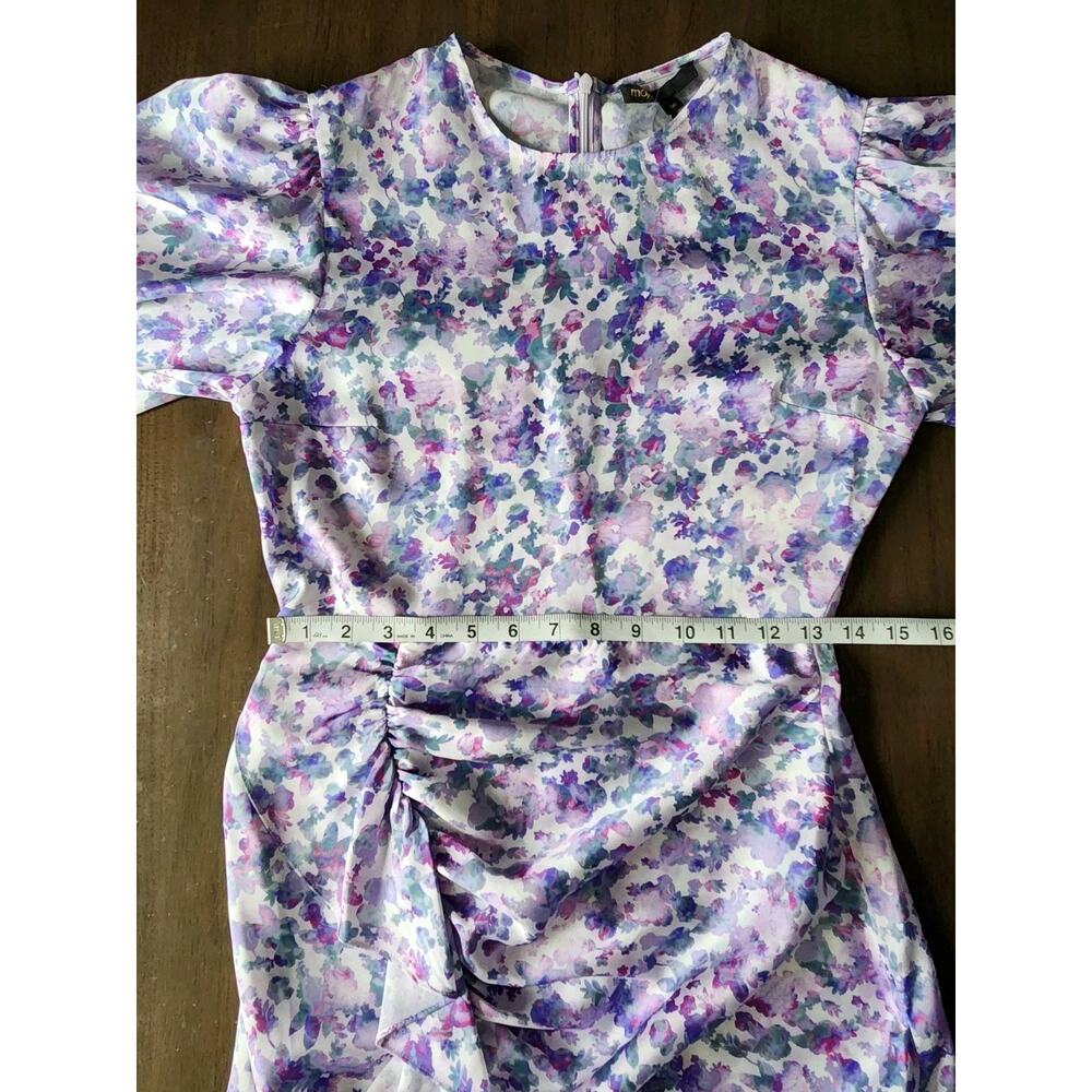 NWT Maje Ruvard Floral Rushed Ruffle 3/4 Sleeves Sheath mini Dress Size 36 - Picture 8 of 13